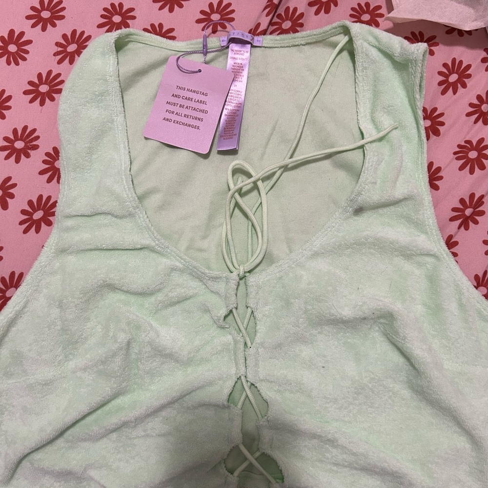 Savage X Fenty Light Green Lace-Up Pajama Top and Bottoms - Picture 5 of 12